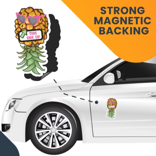 Magnet Me Up This Side Up Upside Down Pineapple with Sunglasses Magnet Decal, 4x8 Inch, Heavy Duty Automotive Magnet for Car, Truck, SUV, Cruise Ship Door or Any Other Magnetic Surface