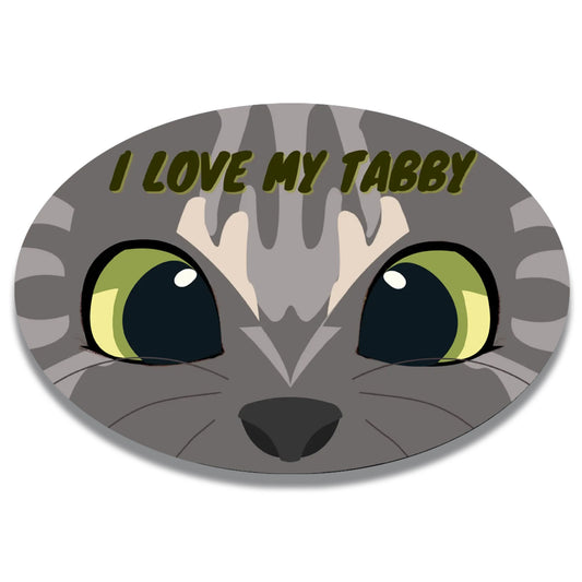 Magnet Me Up I Love My Tabby Cute Cat Breed Car Magnet Decal, 4x6 Inches Oval, Friendly and Affectionate, Bumper Magnet, Fridge Decor