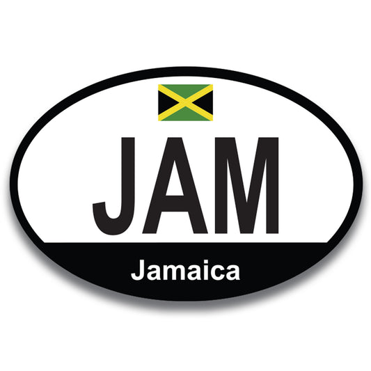 Magnet Me Up JAM Jamaica Country Code Car Magnet Decal, 4x6 Inches Oval, Euro Souvenir Magnet, Land of Wood and Water, Jamaican Flag