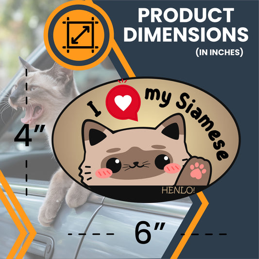 Magnet Me Up I Love My Siamese Cute Cat Breed Car Magnet Decal, 4x6 Inches Oval, Friendly and Affectionate, Collectible Souvenir Gifts, Cat Lover