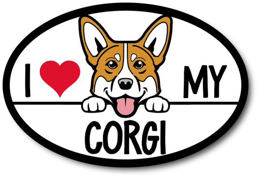 Magnet Me Up I Love My Corgi Magnetic Car Decal, 4x6 Inches Oval, Dog Lover Gift for Dog Breed Enthusiasts, Dwarf Dog, for Car, Fridge, and Any Magnetic Surface, Crafted in USA