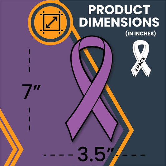 Magnet Me Up Support Pancreatic and Leiomyosarcoma Cancer Awareness Purple Ribbon Magnet Decal, 3.5x7 Inches, 2 Pack, Automotive Magnet for Car Truck SUV, Health Advocacy, Crafted in USA