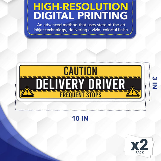 Magnet Me Up Caution Frequent Stops Magnetic Decal - 3x10 Inch 2 Pack, UV Printed Yellow/Black Automotive Vinyl Sign for Car, Delivery Driver Safety Magnet, Durable Weatherproof Accessory, Made in USA
