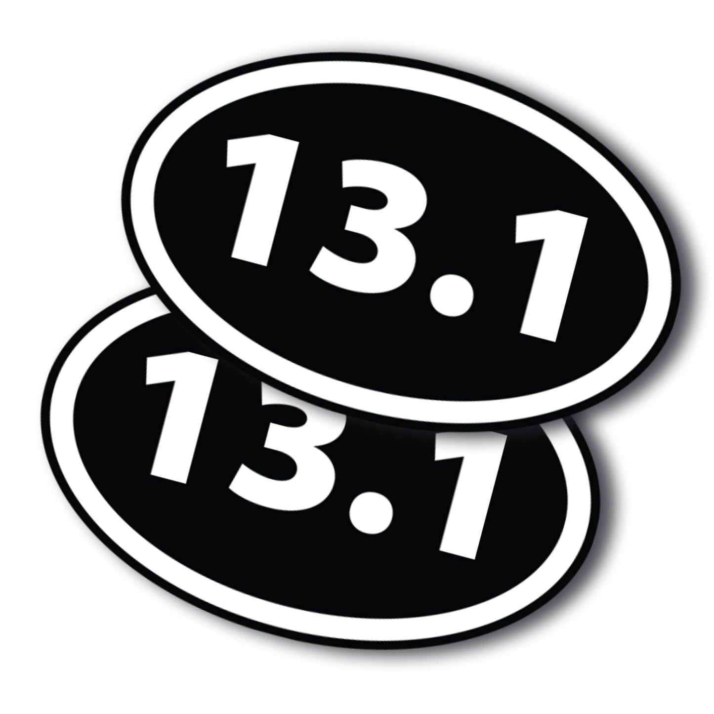 13.1 Half Marathon Inverted Black Oval Runner Adhesive Decal Sticker, 2 Pack, 5.5x3.5 Inch, Heavy Duty Adhesion to Car Window, Bumper, etc