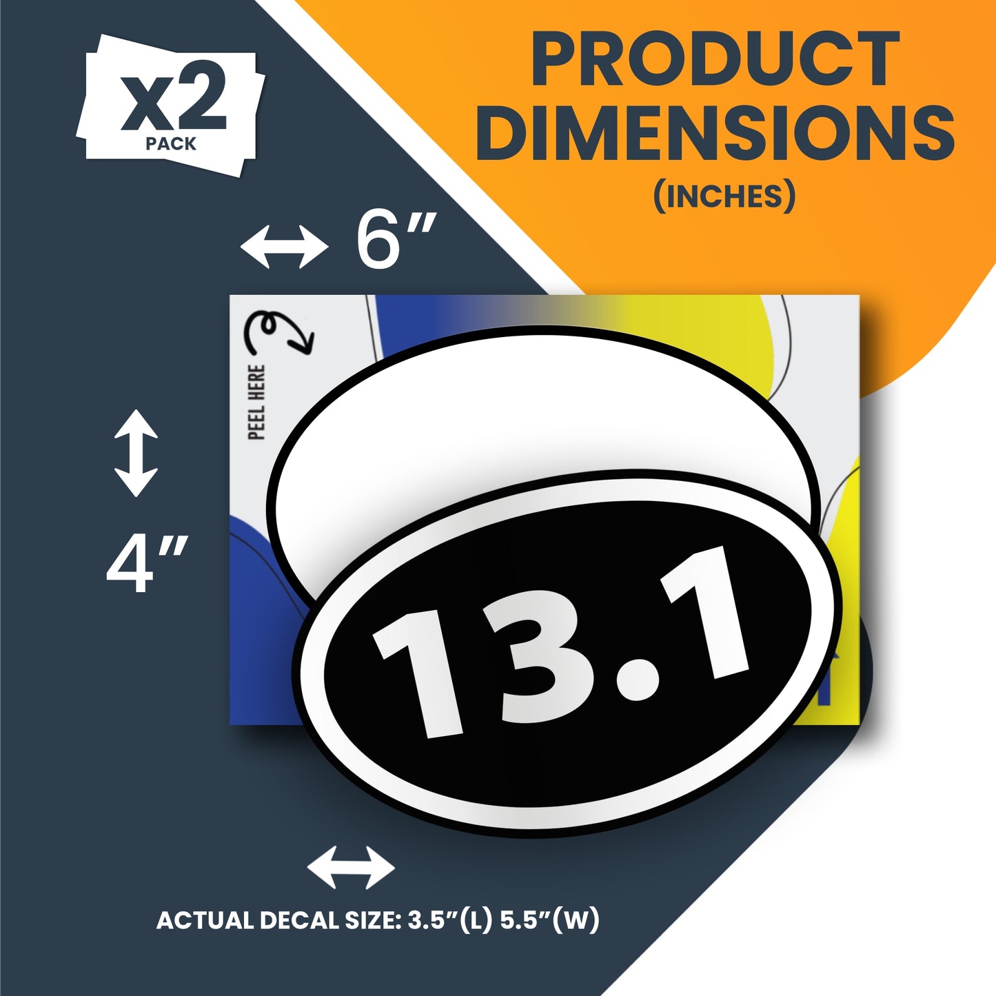 13.1 Half Marathon Inverted Black Oval Runner Adhesive Decal Sticker, 2 Pack, 5.5x3.5 Inch, Heavy Duty Adhesion to Car Window, Bumper, etc