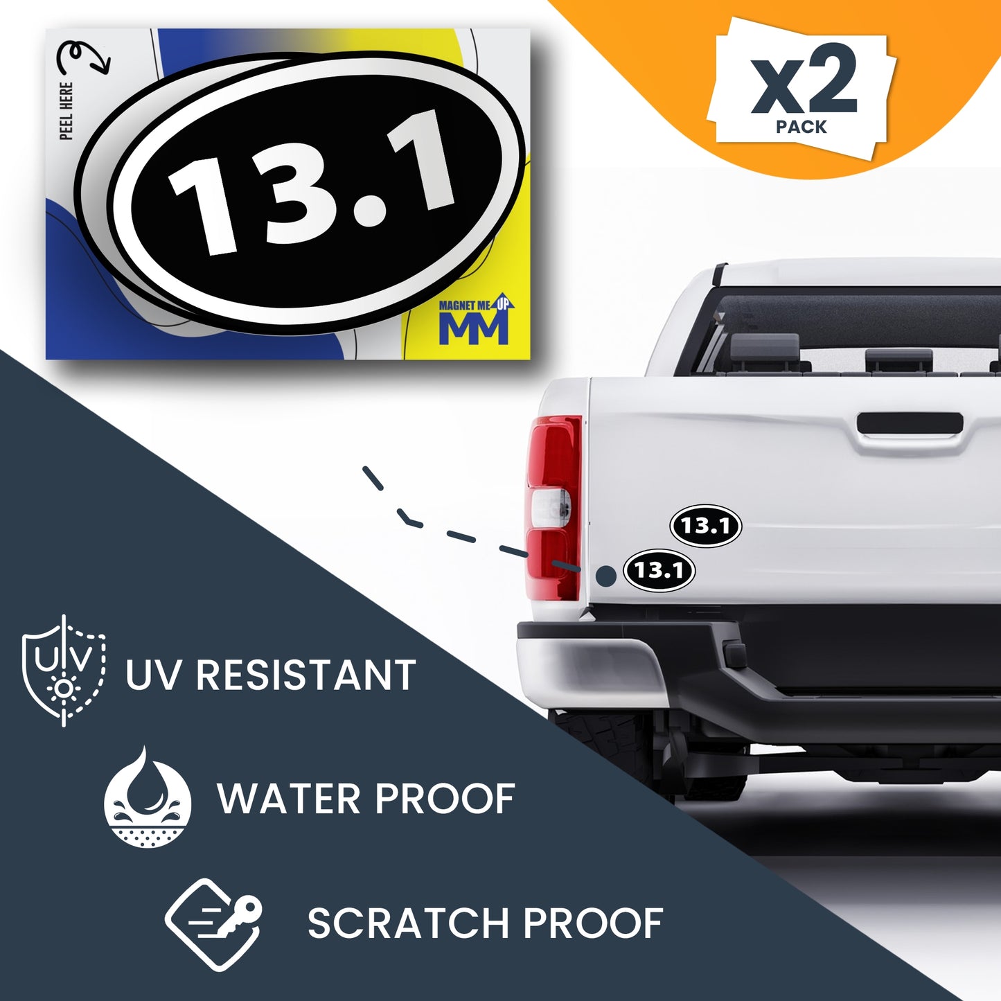 13.1 Half Marathon Inverted Black Oval Runner Adhesive Decal Sticker, 2 Pack, 5.5x3.5 Inch, Heavy Duty Adhesion to Car Window, Bumper, etc