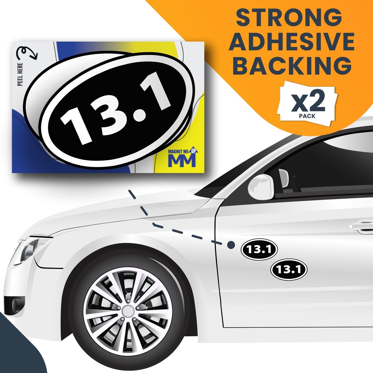 13.1 Half Marathon Inverted Black Oval Runner Adhesive Decal Sticker, 2 Pack, 5.5x3.5 Inch, Heavy Duty Adhesion to Car Window, Bumper, etc