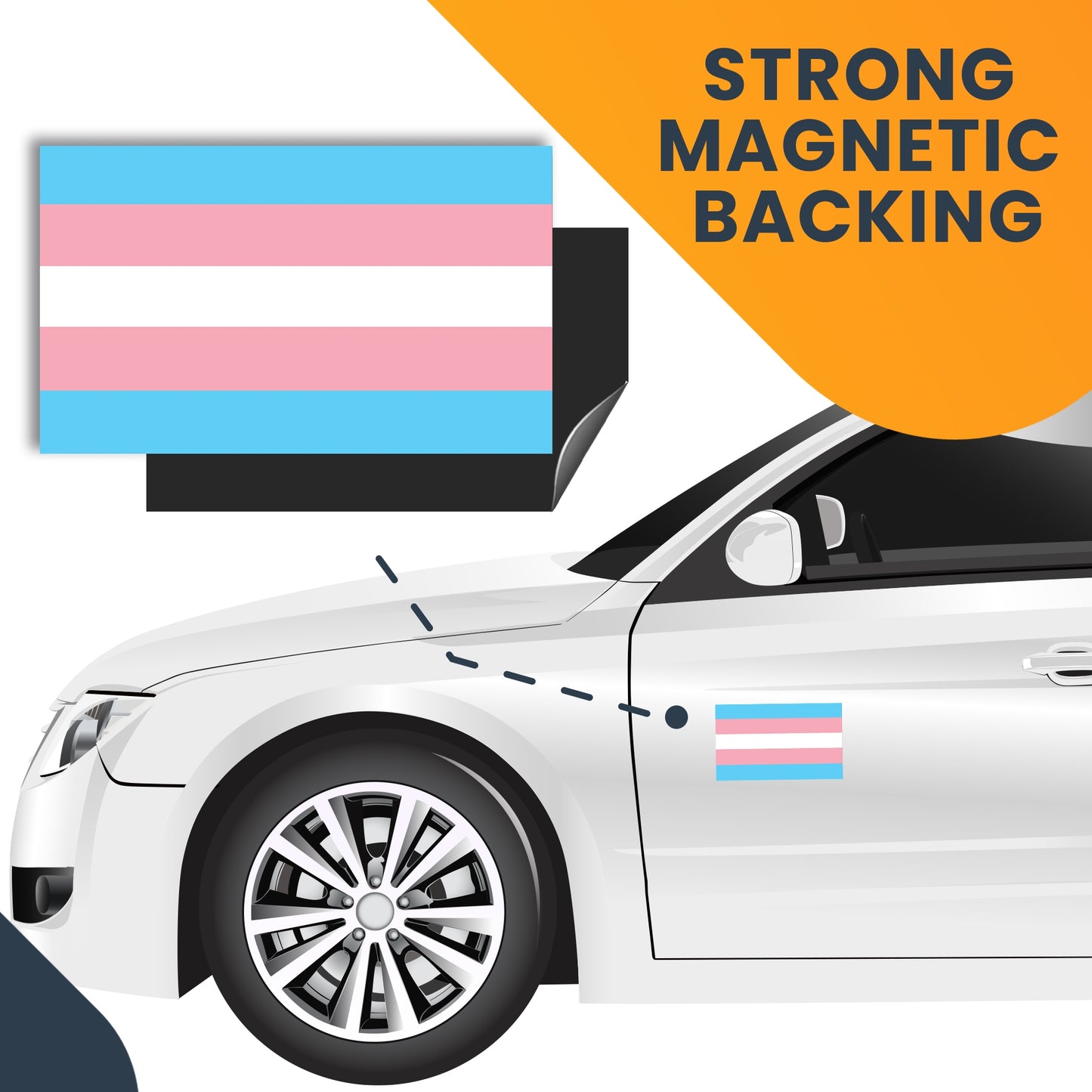 Magnet Me Up Transgender Pride Flag Car Magnet Decal, 3x5 Inches, Pink Blue and White, Heavy Duty Automotive Magnet for Car Truck SUV, in Support of LGBTQ