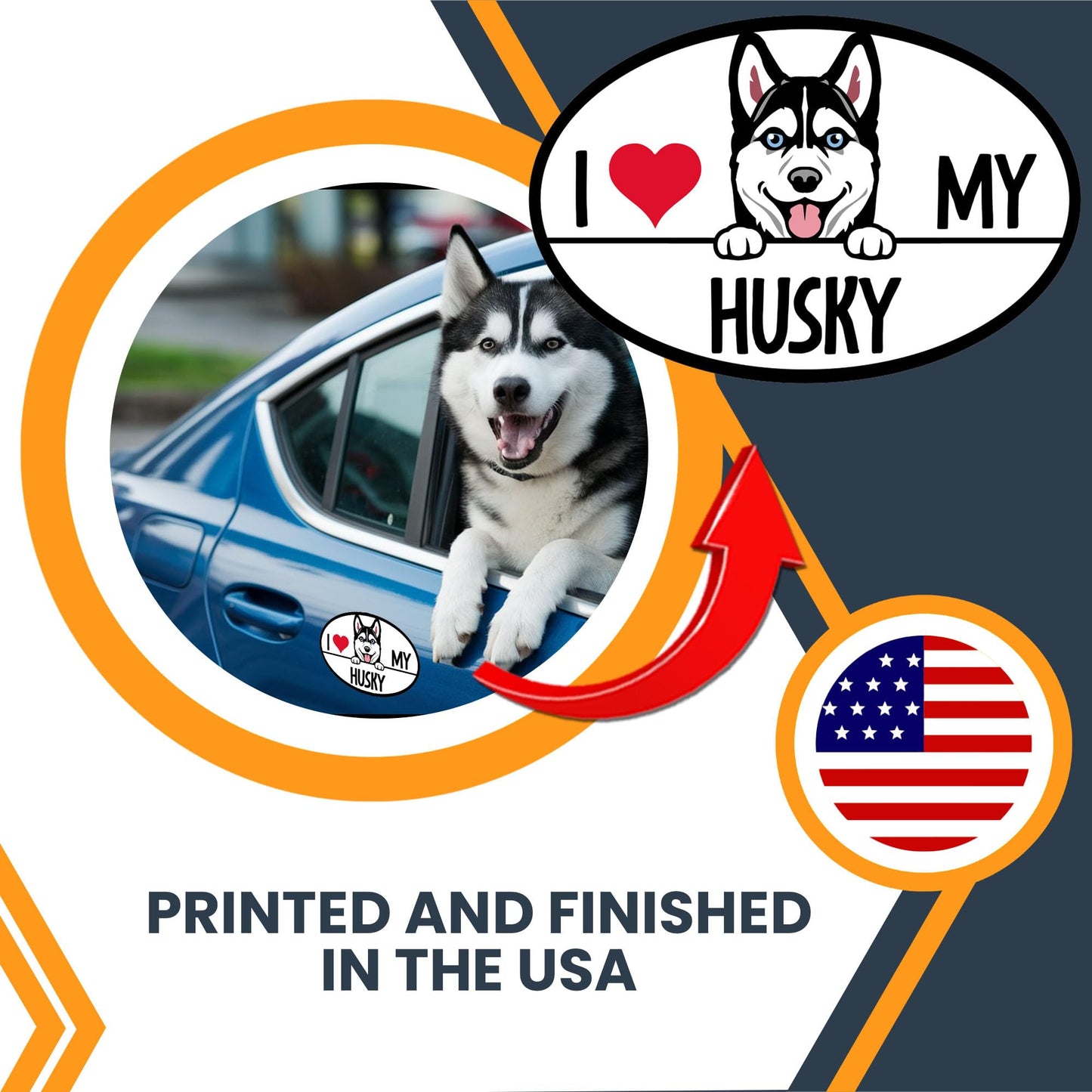 Magnet Me Up I Love My Husky Dog Breed Car Magnet Decal, 4x6 Oval, Cute Peeking Dog Car Accessories, Friendly Family Dog, Magnetic Vinyl for Car, Truck, Express Affection, Made in USA