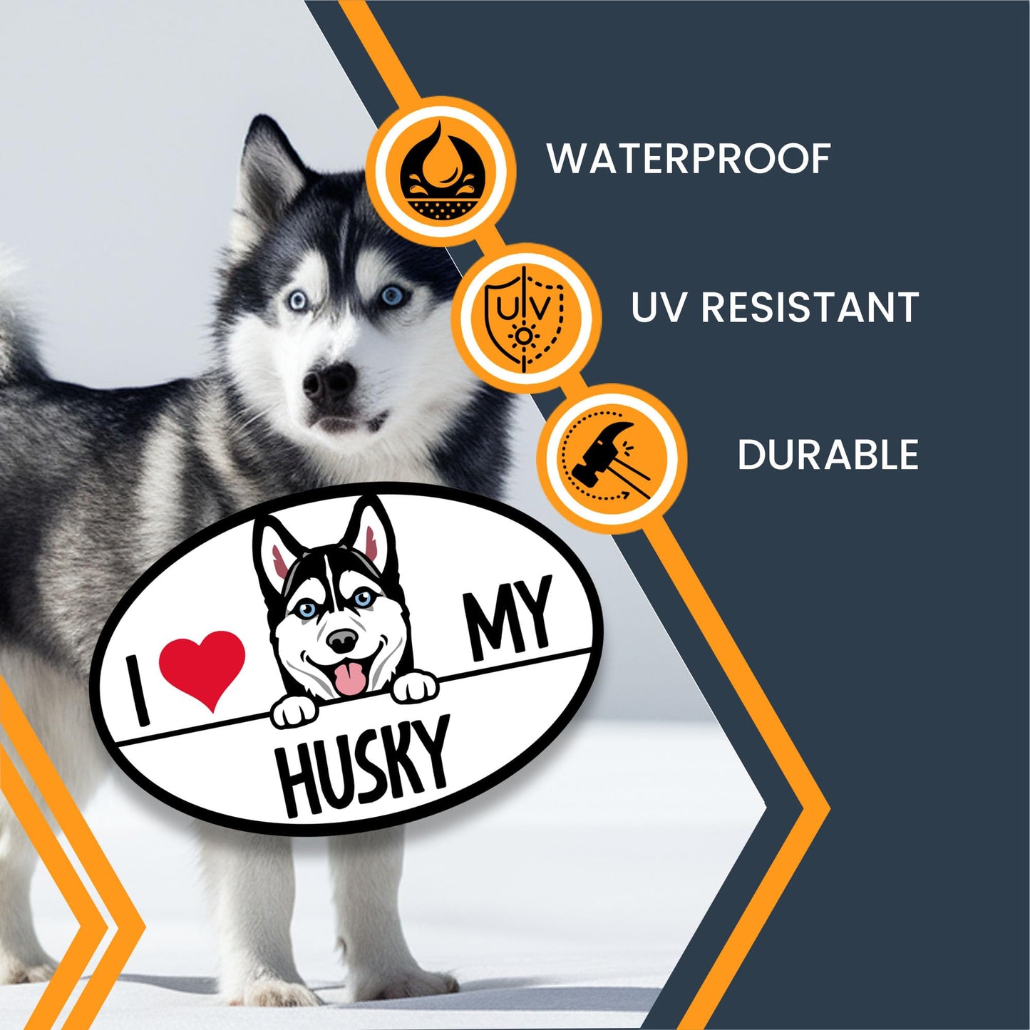 Magnet Me Up I Love My Husky Dog Breed Car Magnet Decal, 4x6 Oval, Cute Peeking Dog Car Accessories, Friendly Family Dog, Magnetic Vinyl for Car, Truck, Express Affection, Made in USA