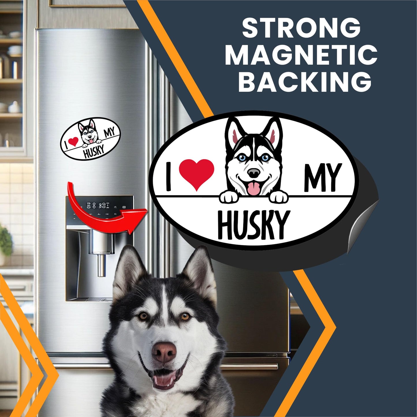 Magnet Me Up I Love My Husky Dog Breed Car Magnet Decal, 4x6 Oval, Cute Peeking Dog Car Accessories, Friendly Family Dog, Magnetic Vinyl for Car, Truck, Express Affection, Made in USA