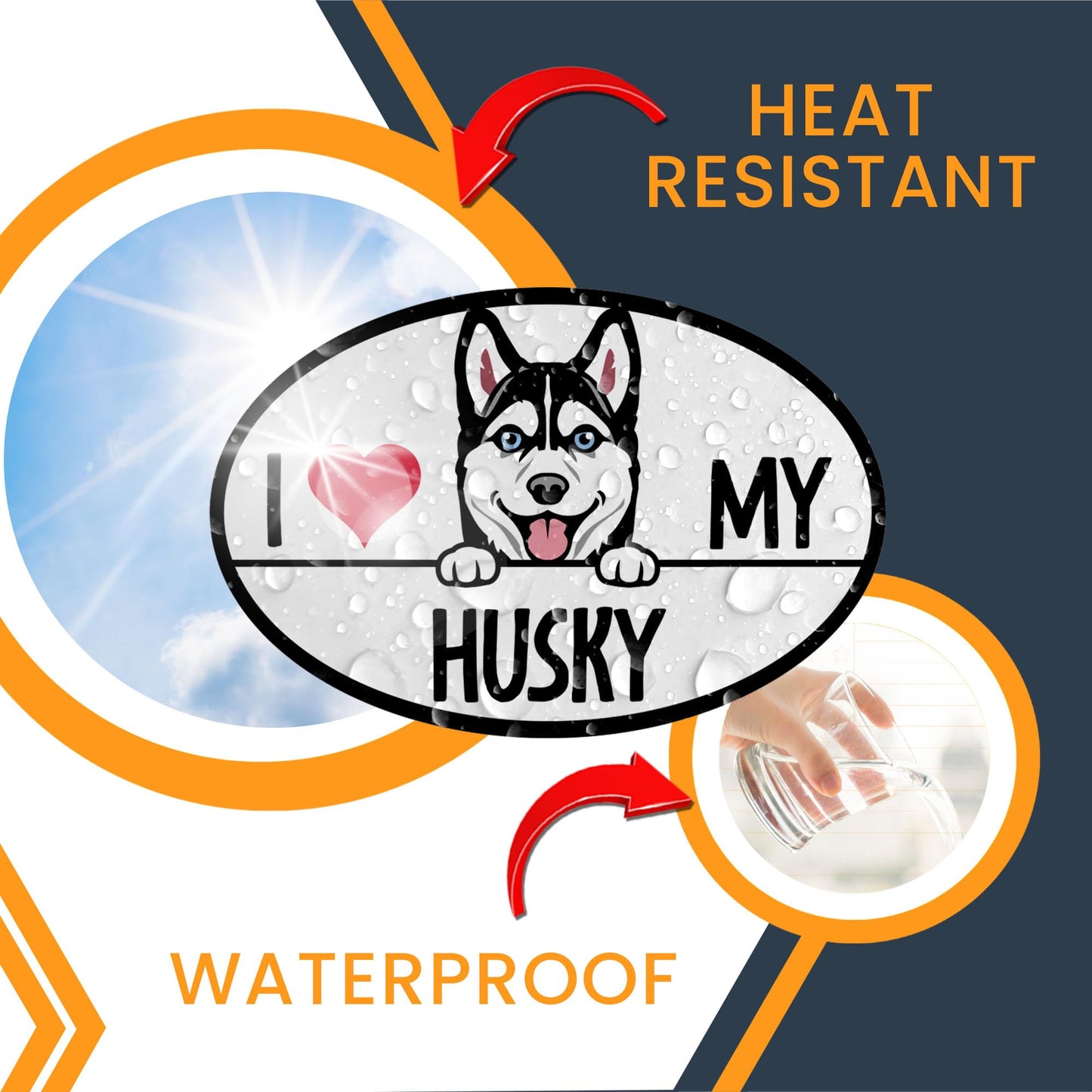 Magnet Me Up I Love My Husky Dog Breed Car Magnet Decal, 4x6 Oval, Cute Peeking Dog Car Accessories, Friendly Family Dog, Magnetic Vinyl for Car, Truck, Express Affection, Made in USA