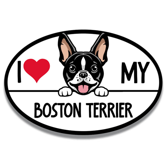 Magnet Me Up I Love My Boston Terrier Dog Breed Car Magnet Decal, 4x6 Inches Oval, Adorable Decoration for Vehicle, Fridge, and More!