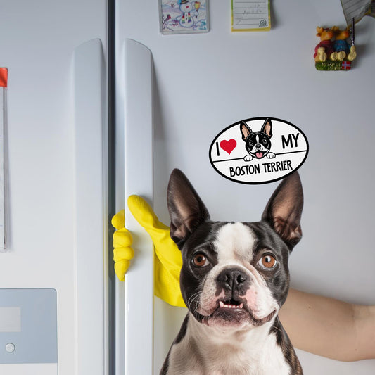 Magnet Me Up I Love My Boston Terrier Dog Breed Car Magnet Decal, 4x6 Inches Oval, Adorable Decoration for Vehicle, Fridge, and More!