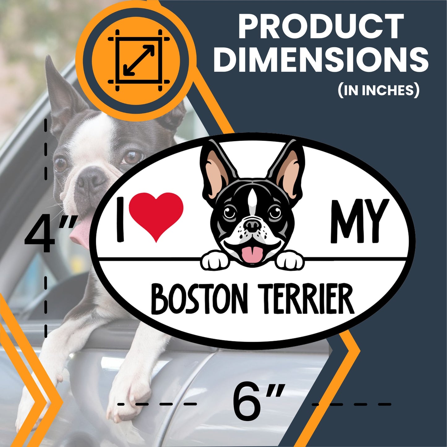 Magnet Me Up I Love My Boston Terrier Dog Breed Car Magnet Decal, 4x6 Inches Oval, Adorable Decoration for Vehicle, Fridge, and More!