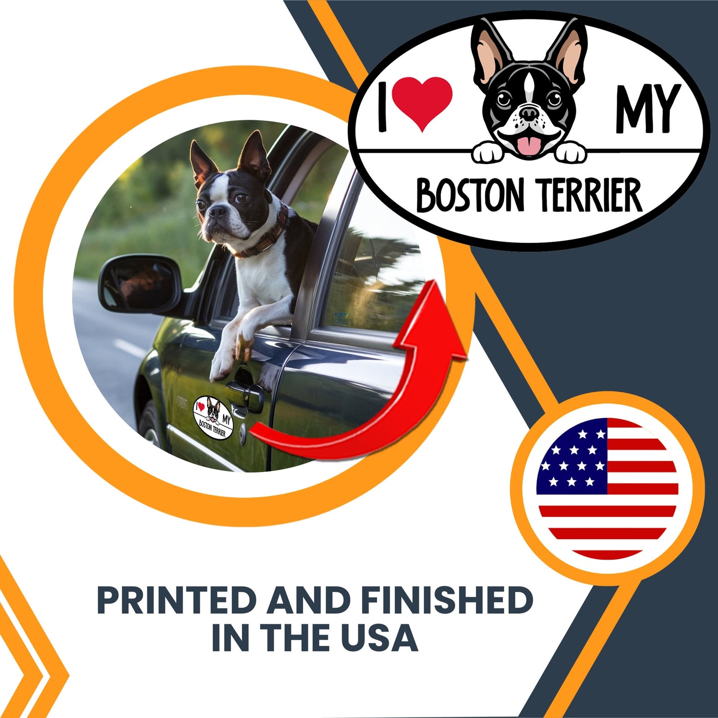 Magnet Me Up I Love My Boston Terrier Dog Breed Car Magnet Decal, 4x6 Inches Oval, Adorable Decoration for Vehicle, Fridge, and More!