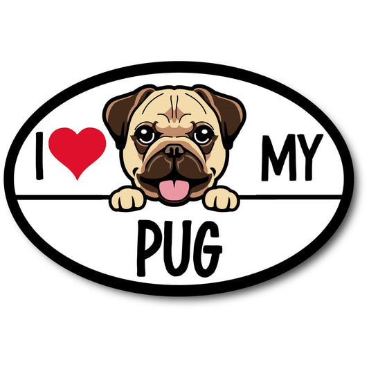 Magnet Me Up I Love My Pug Dog Breed Car Magnet Decal, 4x6 Inches Oval, Decoration for Vehicle, Fridge, and More! Cute Peeking Dog Bumper Magnet