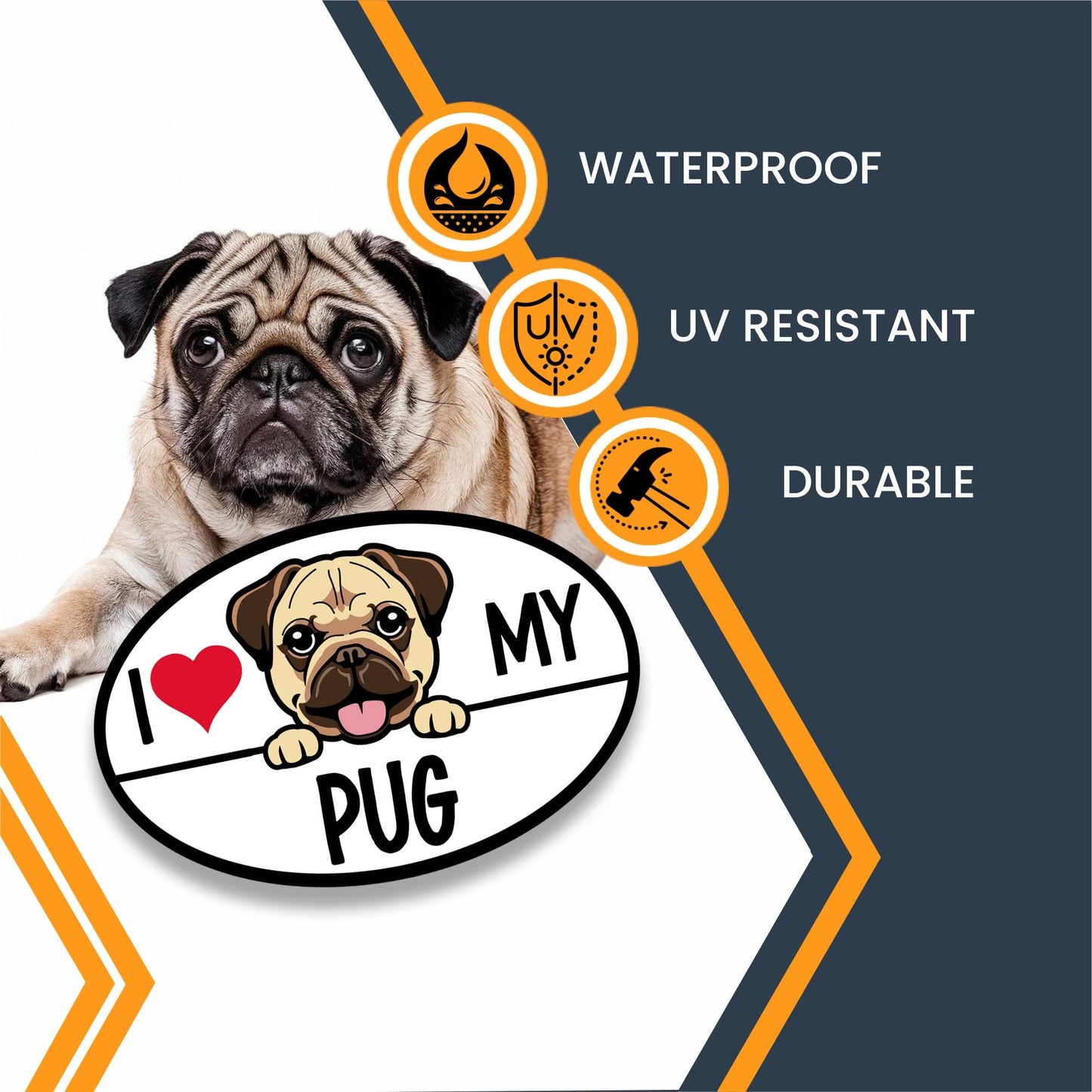 Magnet Me Up I Love My Pug Dog Breed Car Magnet Decal, 4x6 Inches Oval, Decoration for Vehicle, Fridge, and More! Cute Peeking Dog Bumper Magnet