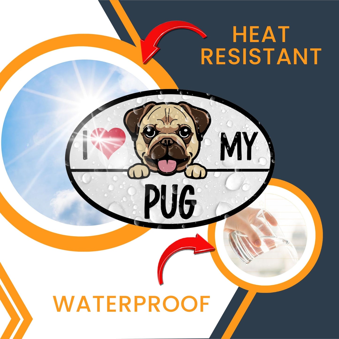 Magnet Me Up I Love My Pug Dog Breed Car Magnet Decal, 4x6 Inches Oval, Decoration for Vehicle, Fridge, and More! Cute Peeking Dog Bumper Magnet