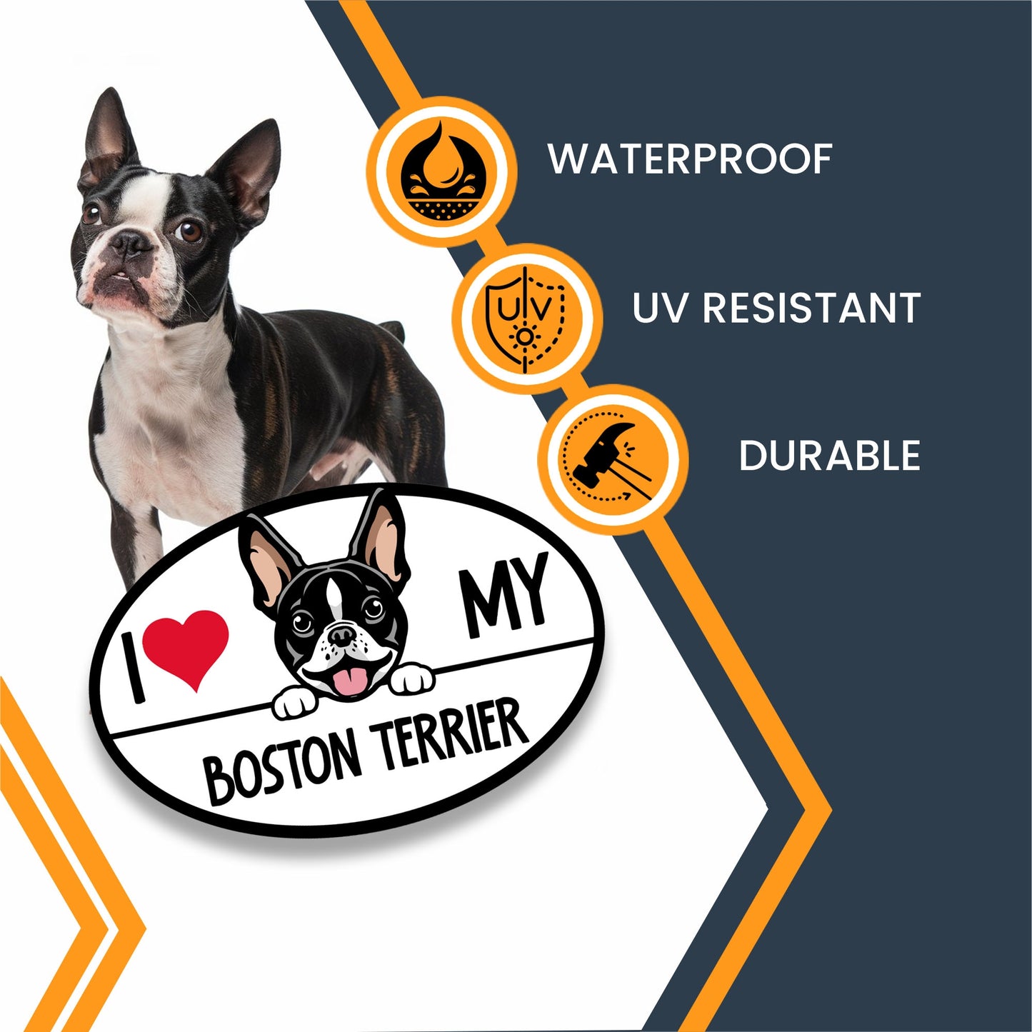 Magnet Me Up I Love My Boston Terrier Dog Breed Car Magnet Decal, 4x6 Inches Oval, Adorable Decoration for Vehicle, Fridge, and More!