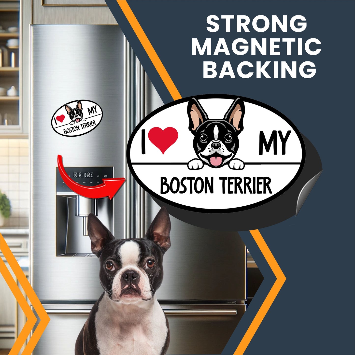 Magnet Me Up I Love My Boston Terrier Dog Breed Car Magnet Decal, 4x6 Inches Oval, Adorable Decoration for Vehicle, Fridge, and More!