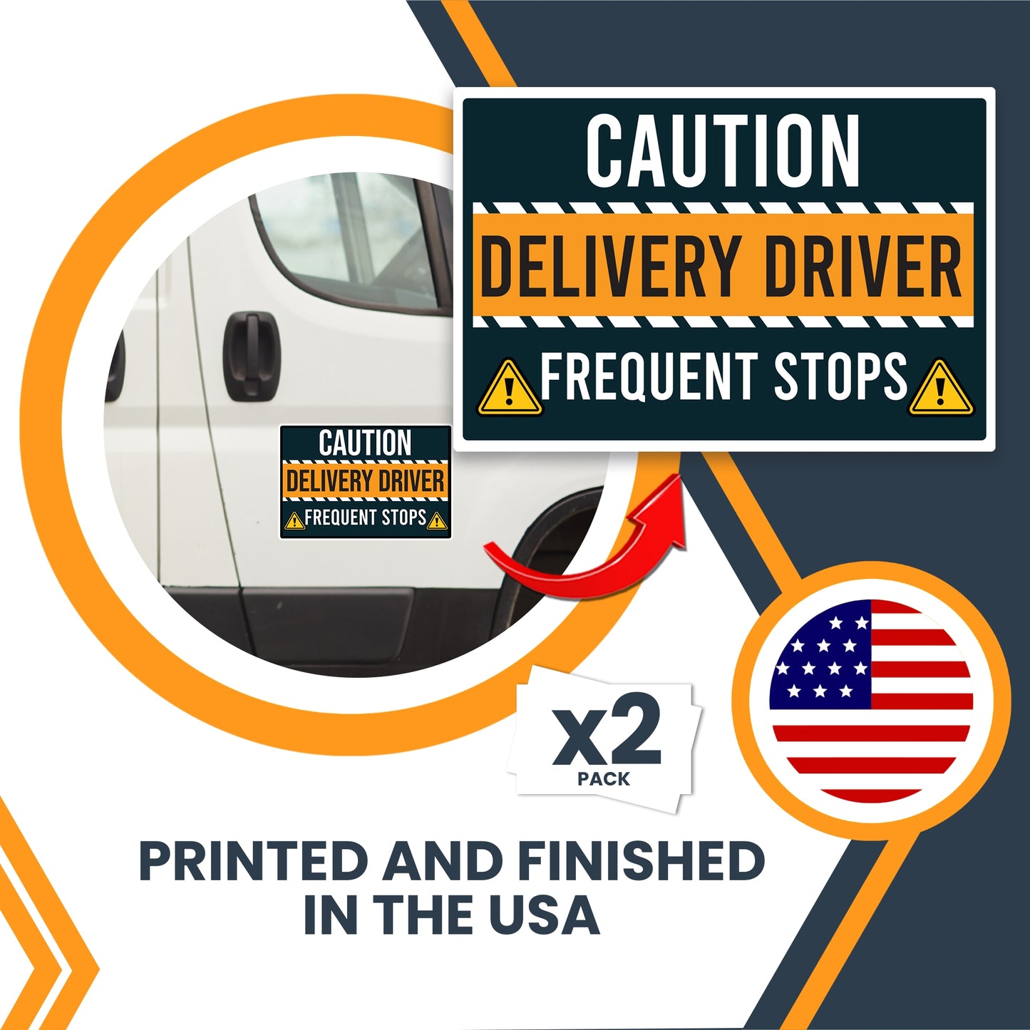 Magnet Me Up Caution Frequent Stops Delivery Driver Magnet Decal, 2PK, LARGE 12x18 inch, Heavy Duty Automotive Magnet for Car, Any Magnetic Surface, Flex Delivery Driver, Crafted in USA