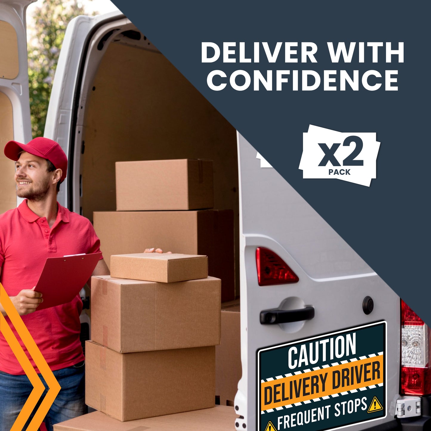 Magnet Me Up Caution Frequent Stops Delivery Driver Magnet Decal, 2PK, LARGE 12x18 inch, Heavy Duty Automotive Magnet for Car, Any Magnetic Surface, Flex Delivery Driver, Crafted in USA