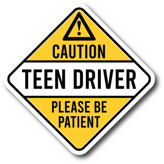 Magnet Me Up Caution Teen Driver Please Be Patient Magnet Decal, 5 Inch Yellow, New Driver Safety Signs for Car, Encourages Patience Bumper Magnet, Driving Signs, Accessories for Car, Crafted in USA