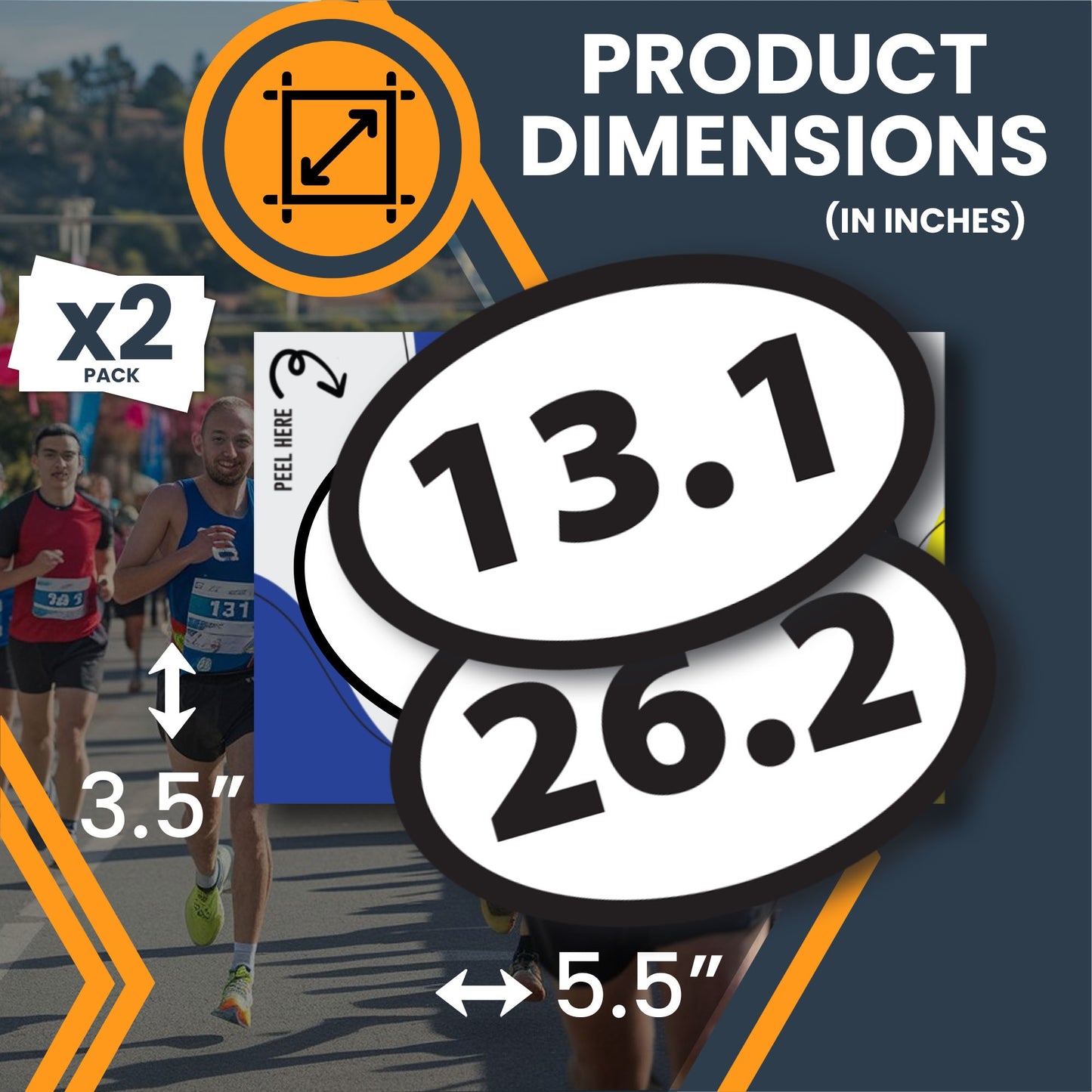 13.1 Half Marathon Sticker and 26.2 Marathon Oval Running Stickers, 5.5x3.5 Inch, Combo Pack, Black, Sticker for Car, 13.1 Half Marathon Gifts