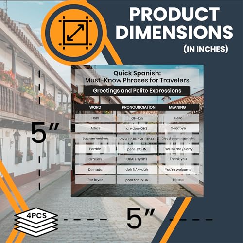 Magnet Me Up Spanish Language Learning Fridge Magnet Decal, 5x5 Inches, 4 Pack, Greetings, Polite Expressions, Basic Conversations