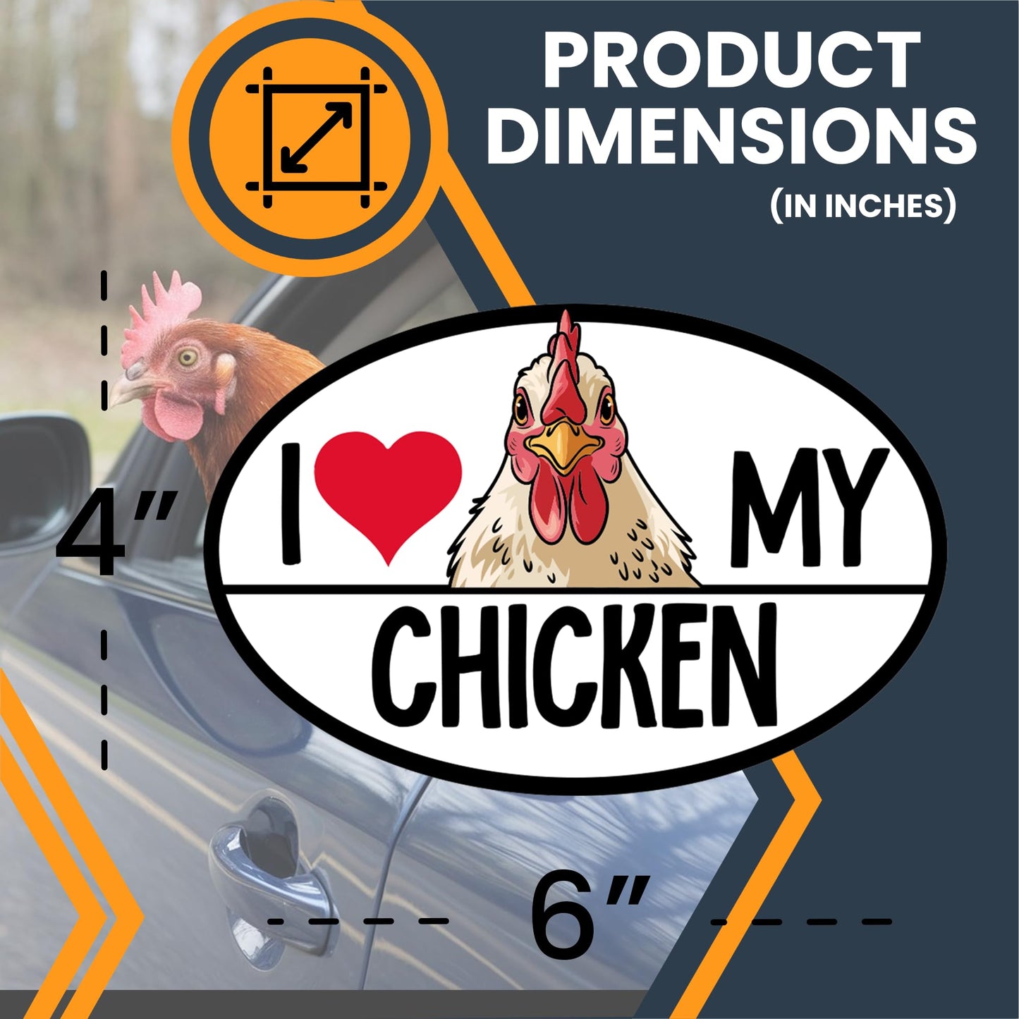 Magnet Me Up I Love My Chicken Car Magnet Decal, Farm Animal, 4x6 Inches, Funny Magnet, Chicken Car Decal, Car Accessories, Souvenir Gifts