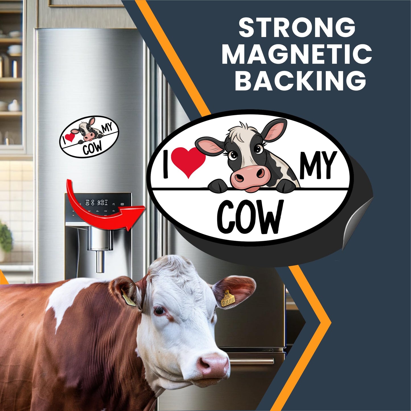 Magnet Me Up I Love My Cow Car Magnet Decal, 4x6 Inches, Farm Animal Lovers, Magnetic Decoration for Fridge, Lockers, Souvenir Gifts