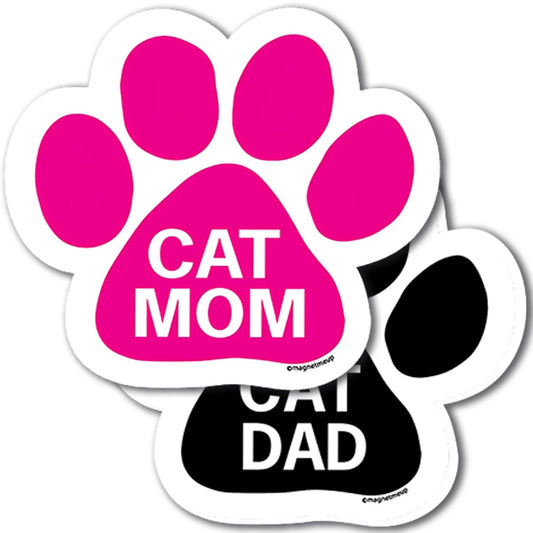 Magnet Me Up Cat Mom & Cat Dad Combo Pack 5-Inch Round Paw Print Bumper Magnet & Decal Set -Full-Color, Weatherproof, Car, Fridge