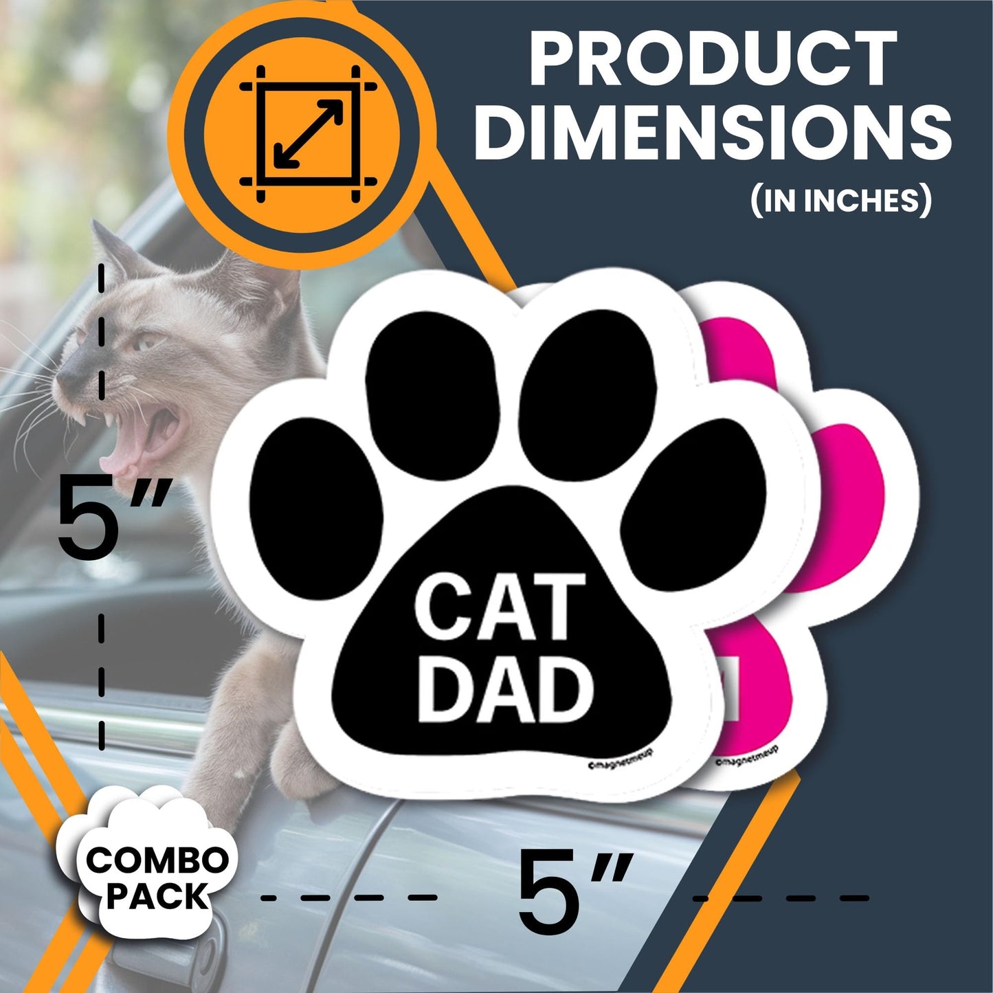 Magnet Me Up Cat Mom & Cat Dad Combo Pack 5-Inch Round Paw Print Bumper Magnet & Decal Set -Full-Color, Weatherproof, Car, Fridge