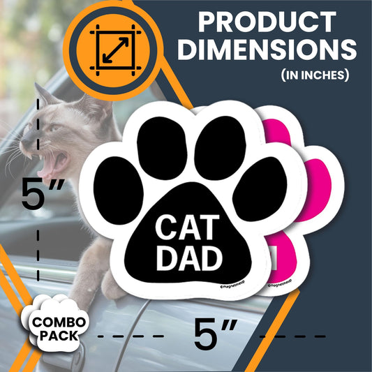 Magnet Me Up Cat Mom & Cat Dad Combo Pack 5-Inch Round Paw Print Bumper Magnet & Decal Set -Full-Color, Weatherproof, Car, Fridge