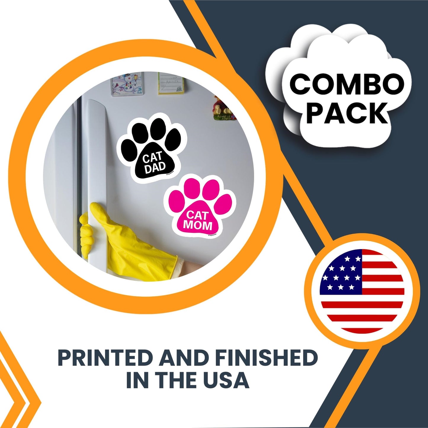 Magnet Me Up Cat Mom & Cat Dad Combo Pack 5-Inch Round Paw Print Bumper Magnet & Decal Set -Full-Color, Weatherproof, Car, Fridge