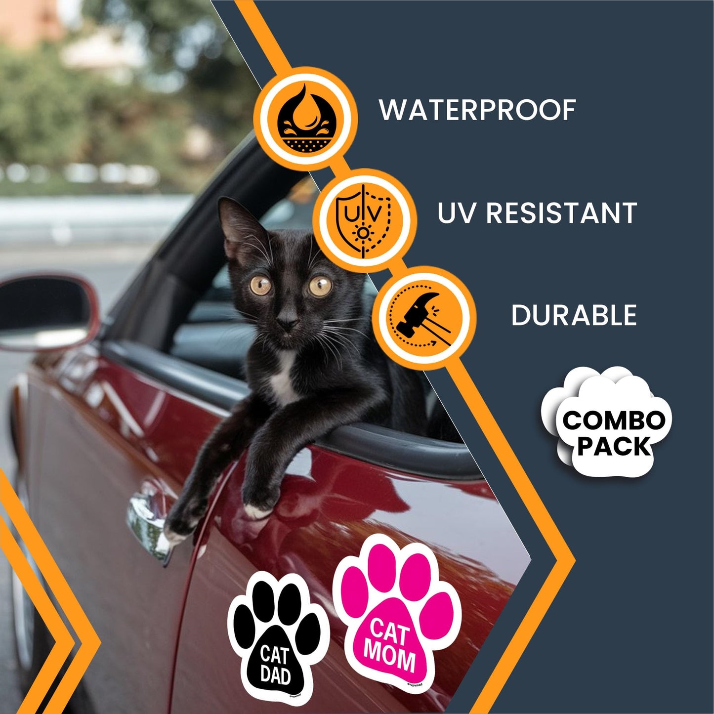 Magnet Me Up Cat Mom & Cat Dad Combo Pack 5-Inch Round Paw Print Bumper Magnet & Decal Set -Full-Color, Weatherproof, Car, Fridge