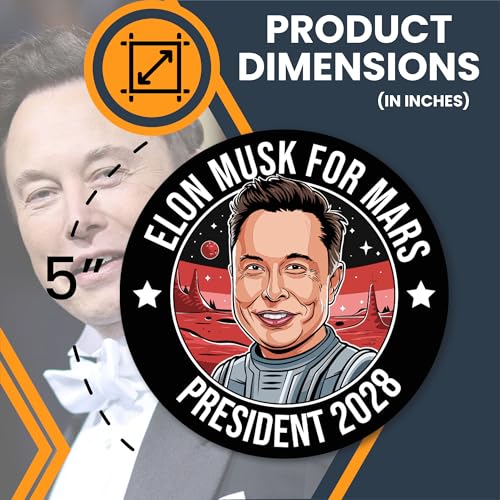 Magnet Me Up Elon Musk for Mars, President 2028 Car Magnet – 5-inch, Magnetic Bumper Decal – Full-Color, Funny Bumper Accessories, Weatherproof