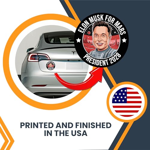 Magnet Me Up Elon Musk for Mars, President 2028 Car Magnet – 5-inch, Magnetic Bumper Decal – Full-Color, Funny Bumper Accessories, Weatherproof