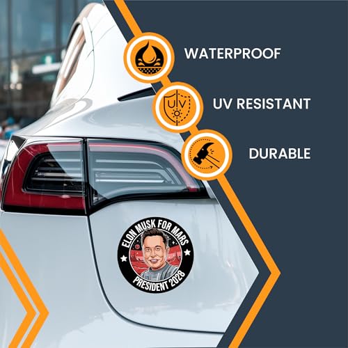 Magnet Me Up Elon Musk for Mars, President 2028 Car Magnet – 5-inch, Magnetic Bumper Decal – Full-Color, Funny Bumper Accessories, Weatherproof