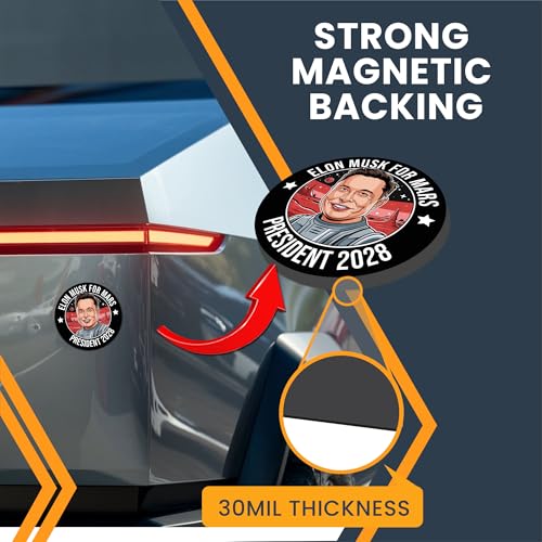 Magnet Me Up Elon Musk for Mars, President 2028 Car Magnet – 5-inch, Magnetic Bumper Decal – Full-Color, Funny Bumper Accessories, Weatherproof