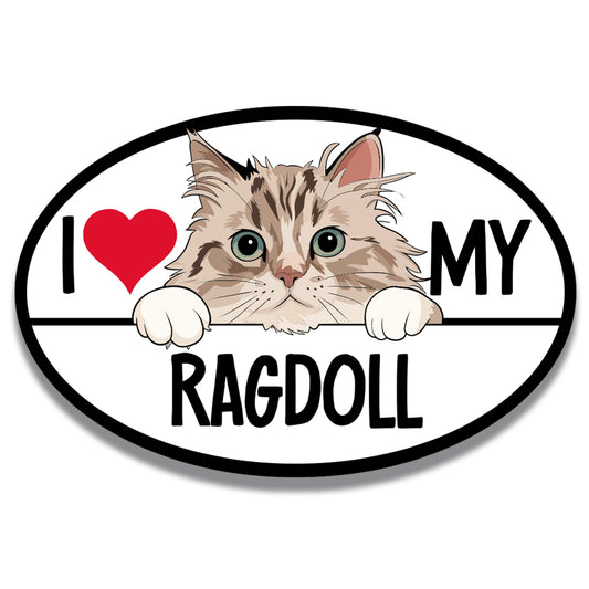 Magnet Me Up I Love My Ragdoll Cat Breed Car Magnet Decal, 4x6 Inches, Cute Peeking Cat Bumper Magnet, Calm and Quite Breed, Cuddliest Feline