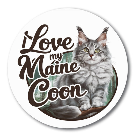 Magnet Me Up I Love My Maine Coon Realistic Adorable Cat Car Magnet, 5 Inch Round, Cute Fridge Magnet, Show Your Love for Feline Friends, Any Magnetic Surface, Gift for Cat Lovers, Crafted in USA