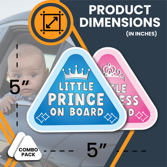Magnet Me Up Prince And Princess on Board Magnet -5 Inch Baby on Board Sign for Car- Compo Pack, Safety Alert for Newborn, Infant, Toddler