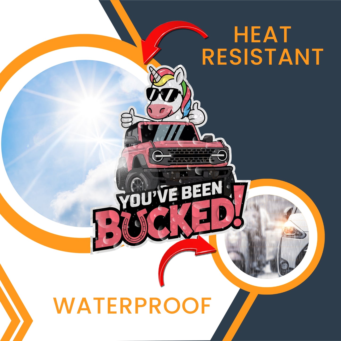 Magnet Me Up Bronco You’ve Been Bucked Magnetic Decal – Pink Unicorn Twist – 5x5 Inches Pink UV Printed Vinyl – Durable, Weatherproof SUV