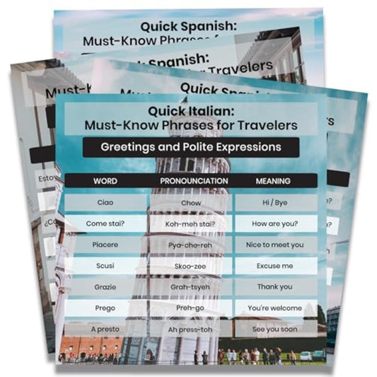 Magnet Me Up Italian Phrases Magnets - Language Learning for Travelers & Souvenir Gift - 5x5 Inches 4 Pack, Full-Color UV Vinyl, for Fridge, Locker