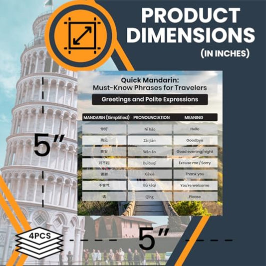 Magnet Me Up Mandarin Greetings Magnets -Traveler Language Learning Gift, 5x5 Inches 4 Pack, Durable Vinyl with UV Print - Compact Full-Color