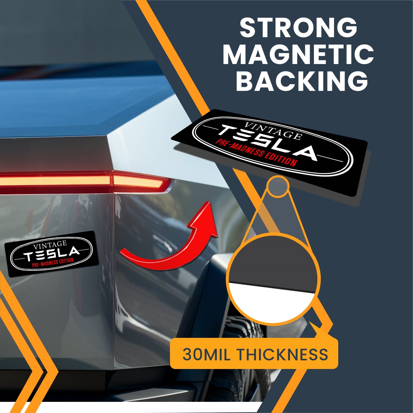 Magnet Me Up Vintage Tesla Pre-Madness Edition –3x8 Inches Retro Car Magnet for Tesla Fans – Waterproof, UV-Printed Magnetic Decal for Cars, Trucks
