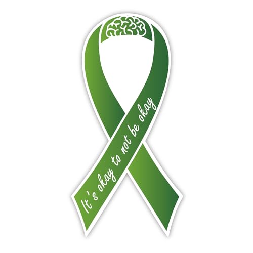 Magnet Me Up - It's Okay Not to be Okay! Mental Health Awareness Magnet - 3.5x7 Inches, Green Ribbon Magnetic Decal, Locker, Refrigerator - Full-Color UV Print, Weatherproof Vinyl - Made in USA