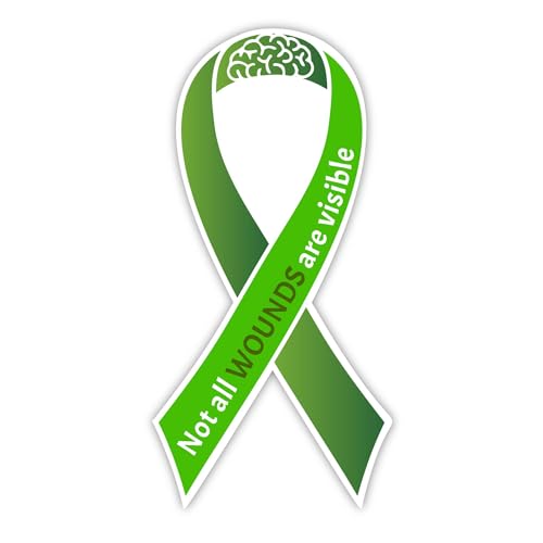 Magnet Me Up Not All Wounds are Visible Magnet - Mental Health Awareness Green Ribbon - 3.5x7 Inches, UV-Printed Magnetic Decal for Cars, Lockers, and Refrigerators – Weatherproof, Made in The USA